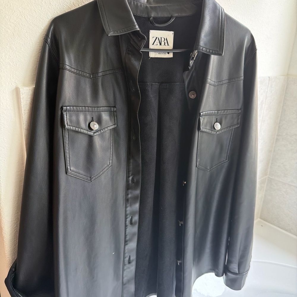 Zara oversized leather shirt with suede lining